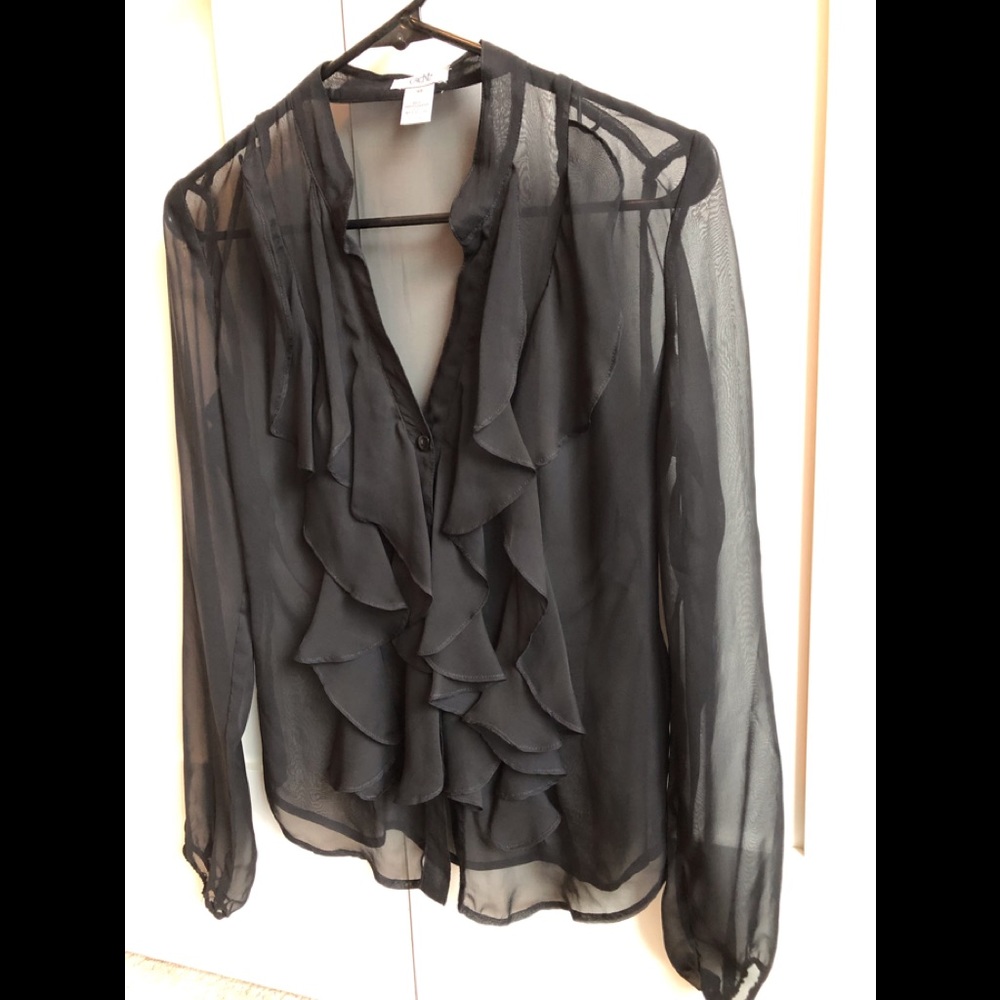 Black sheer ruffle blouse